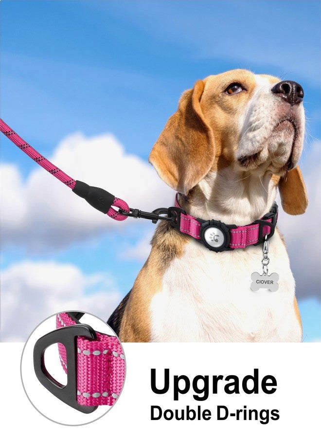 TagME Airtag Dog Collar,Waterproof Reflective Pet Collar with Airtag Holder,Soft Padded and Double D-Rings for Medium Dogs,Hot Pink - Image 4